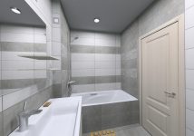 Ванная комната 4,2 м2, серая испанская плитка с декорами